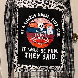 UNIONBAY Black Plaid Button-Down Shirt with Fun Nurse Graphic